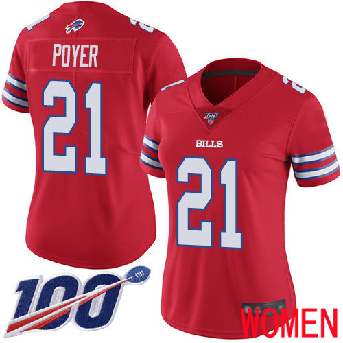 Women Buffalo Bills #21 Jordan Poyer Limited Red Rush Vapor Untouchable 100th Season NFL Jersey->women nfl jersey->Women Jersey